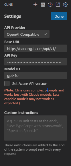 Using Cline with NanoGPT