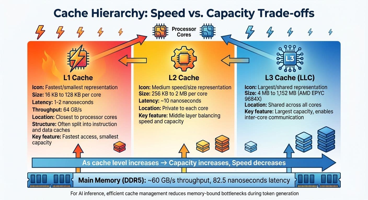Cache Hierarchy Levels: Speed, Size, and Latency Comparison for AI Inference