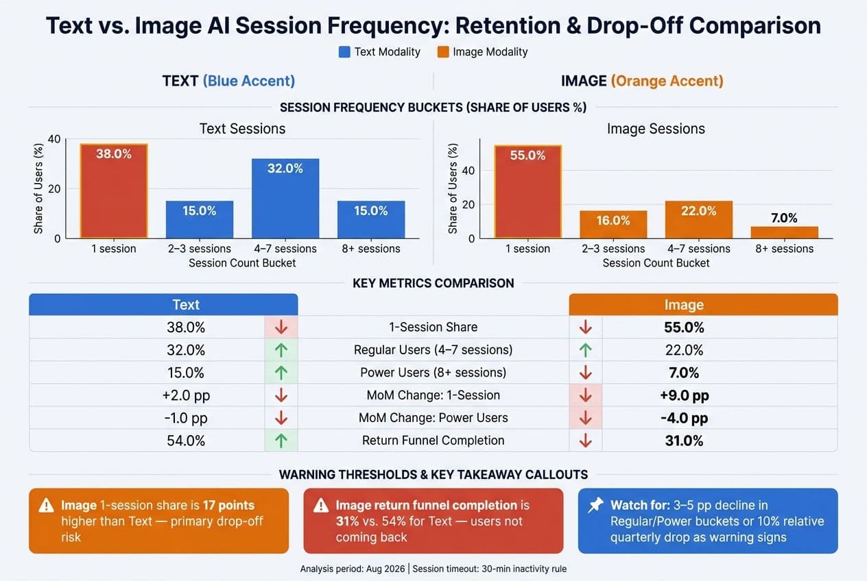 Text vs. Image AI Session Frequency: Retention & Drop-Off Comparison