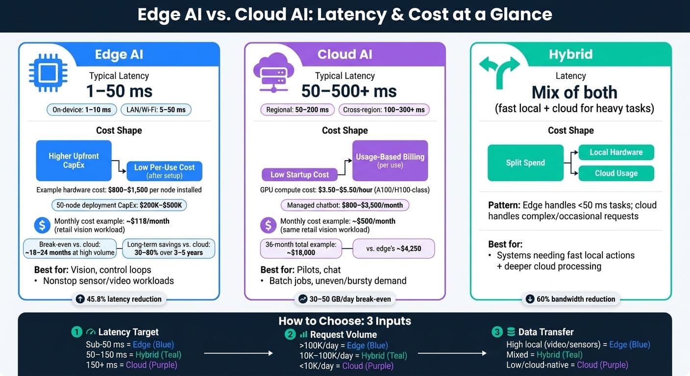 Edge AI vs. Cloud AI: Latency & Cost Comparison at a Glance