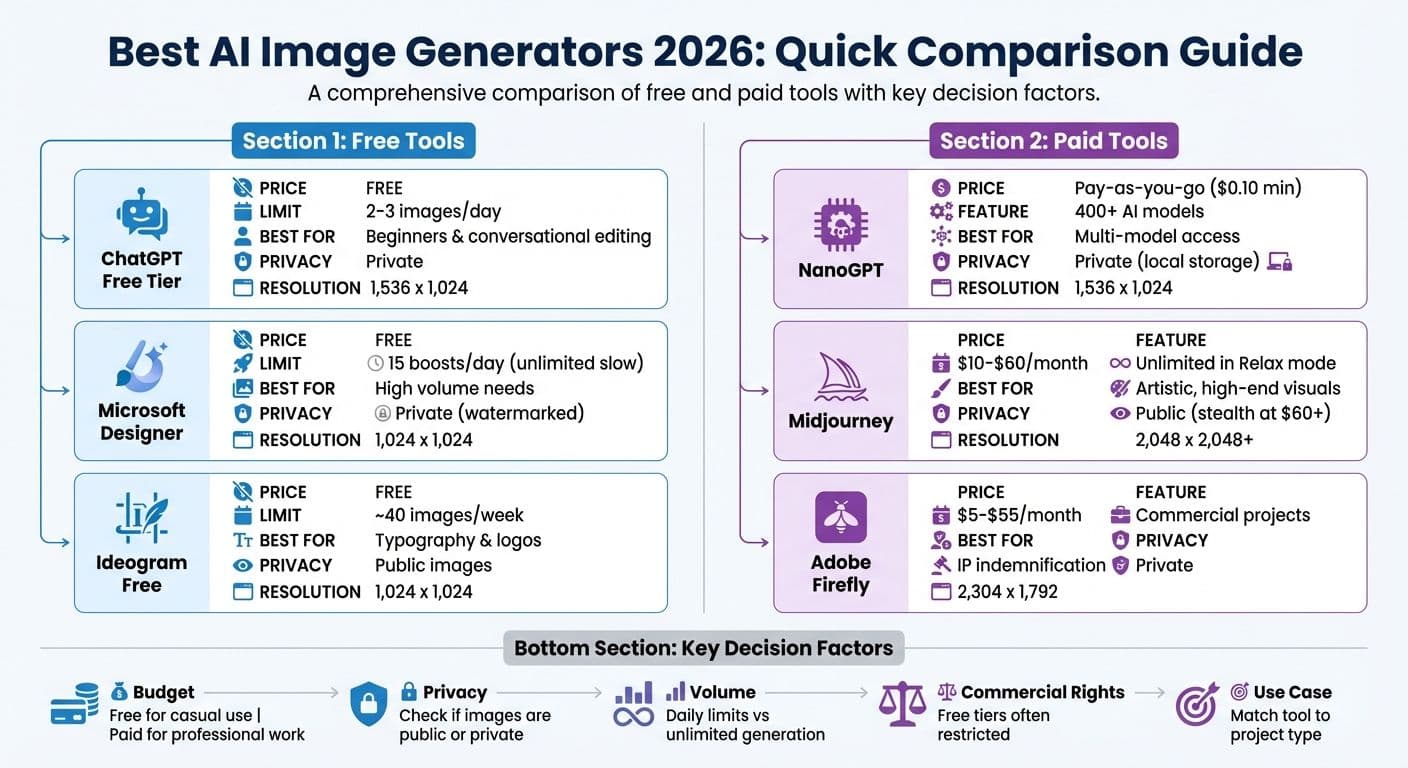 AI Image Generator Comparison 2026: Free vs Paid Tools