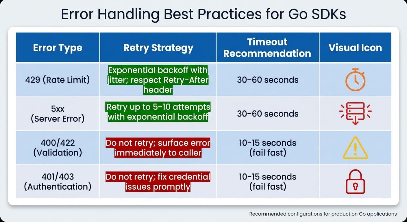 Go SDK Error Types: Retry Strategies and Timeout Recommendations