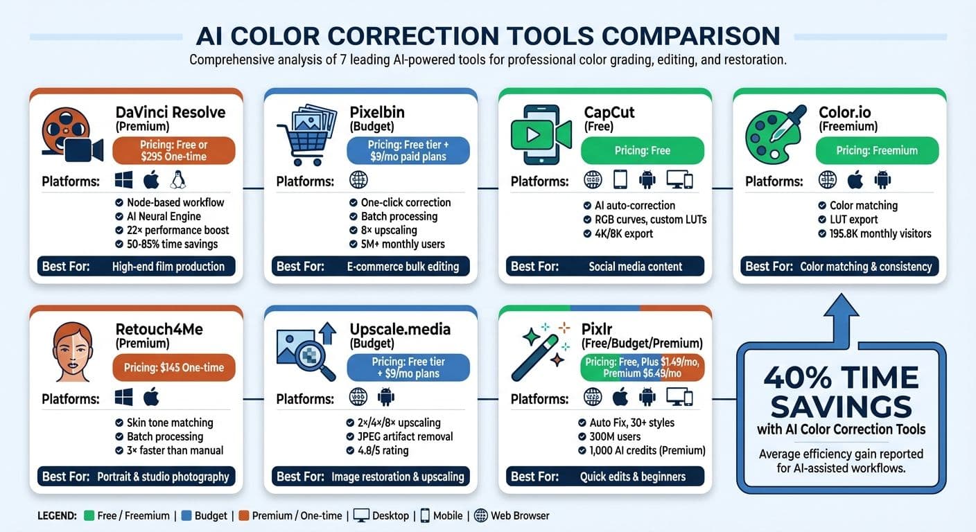 AI Color Correction Tools Comparison: Features, Pricing and Best Use Cases