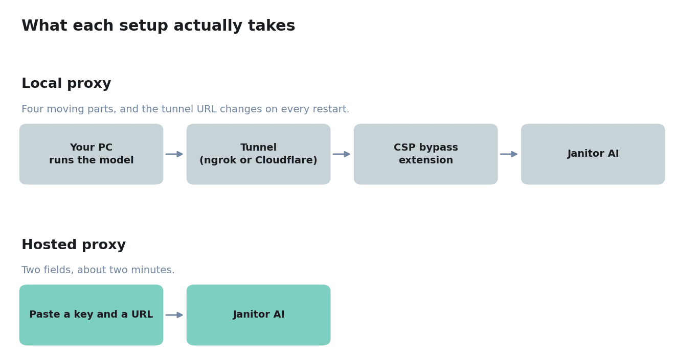 Janitor AI local vs hosted setup process diagram
